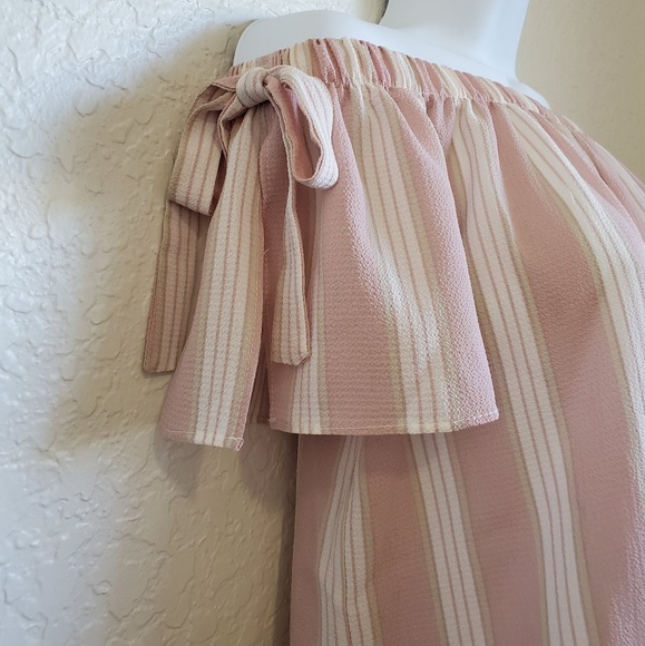 LILY WHITE OFF SHOULDER STRIPED BLOUSE SIZE S - Picture 2 of 8